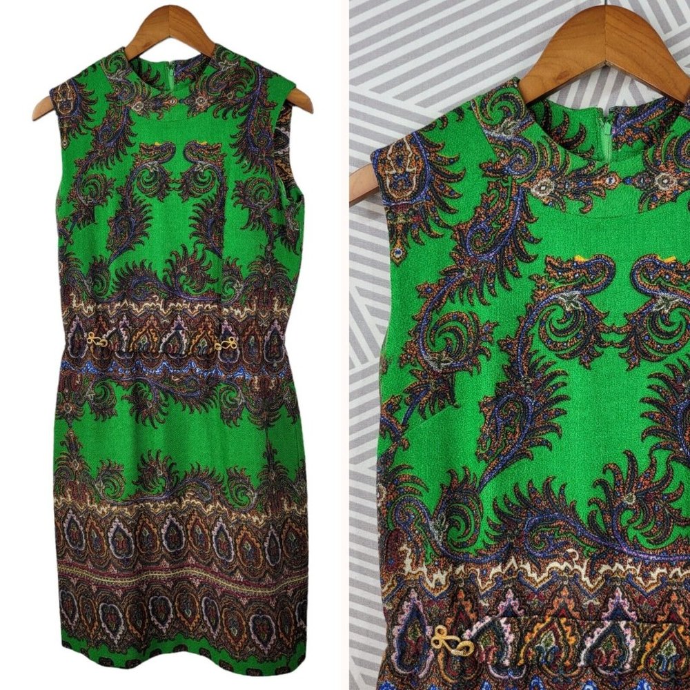 Elegant Green Paisley Mini Dress